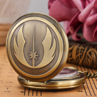 Reloj de Bolsillo con Colgante de Metal Bronce Vintage, Tema Orden Jedi, Reloj de Cuarzo con Cadena para Hombre, Regalo