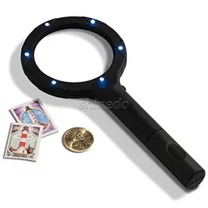 wholesale Metal optical glass lens two LED lamp lighting reading magnifying glass