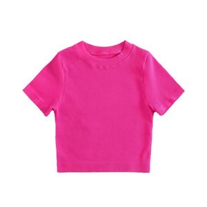 Débardeur côtelé moulant à manches courtes pour femme, séchage rapide, col rond, logo frontal, coupe ajustée, décontracté, pour entraînement et yoga - Product Image 3