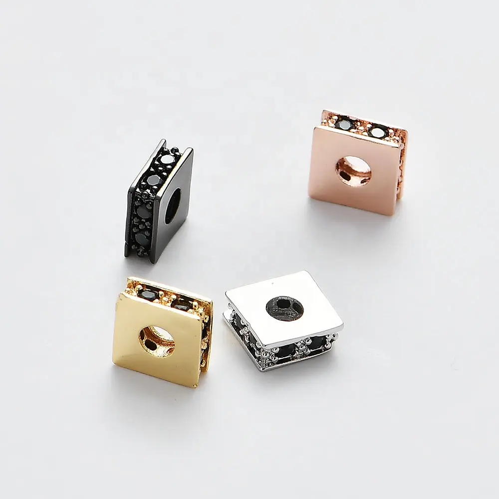 DIY Silver Gold Copper CZ Flat Square Cubic Spacer beads Finding bracelet charm rose gold jewelry accessories