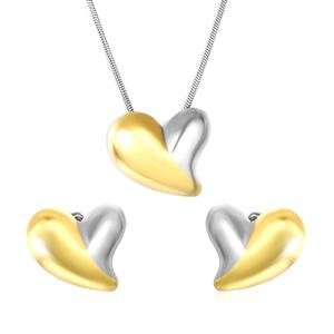 Ensemble de bijoux personnalisé en acier inoxydable plaqué or PVD 18 carats, avec boucles d'oreilles et collier pendentif en forme de cœur lisse et épais, deux couleurs - Product Image 1