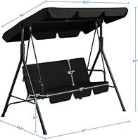 Fauteuil balançoire de patio 3 places, avec auvent extérieur réglable et coussin amovible pour patio, jardin, cour