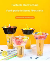 Plateau de transport rond jetable en plastique PP transparent, portable, pour tasses de fondue, bubble tea, jus, support multi-tasses pour boissons à emporter