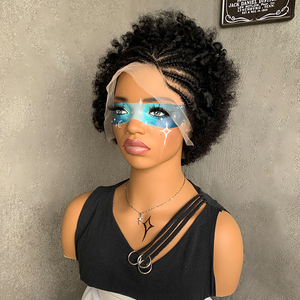 Parrucca Afro Ricci Corti Intrecciati 13x4 Frontale in Pizzo Senza Colla, Capelli Umani Remy Brasiliani Neri Naturali per Donne Nere - Product Image 2