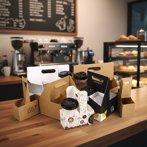 ที่ใส่แก้วกระดาษคราฟท์แบบพกพา เป็นมิตรกับสิ่งแวดล้อม แข็งแรง ทนทาน พร้อมหูหิ้ว สำหรับใส่เครื่องดื่มกาแฟแบบนำกลับบ้าน - Product Image 1