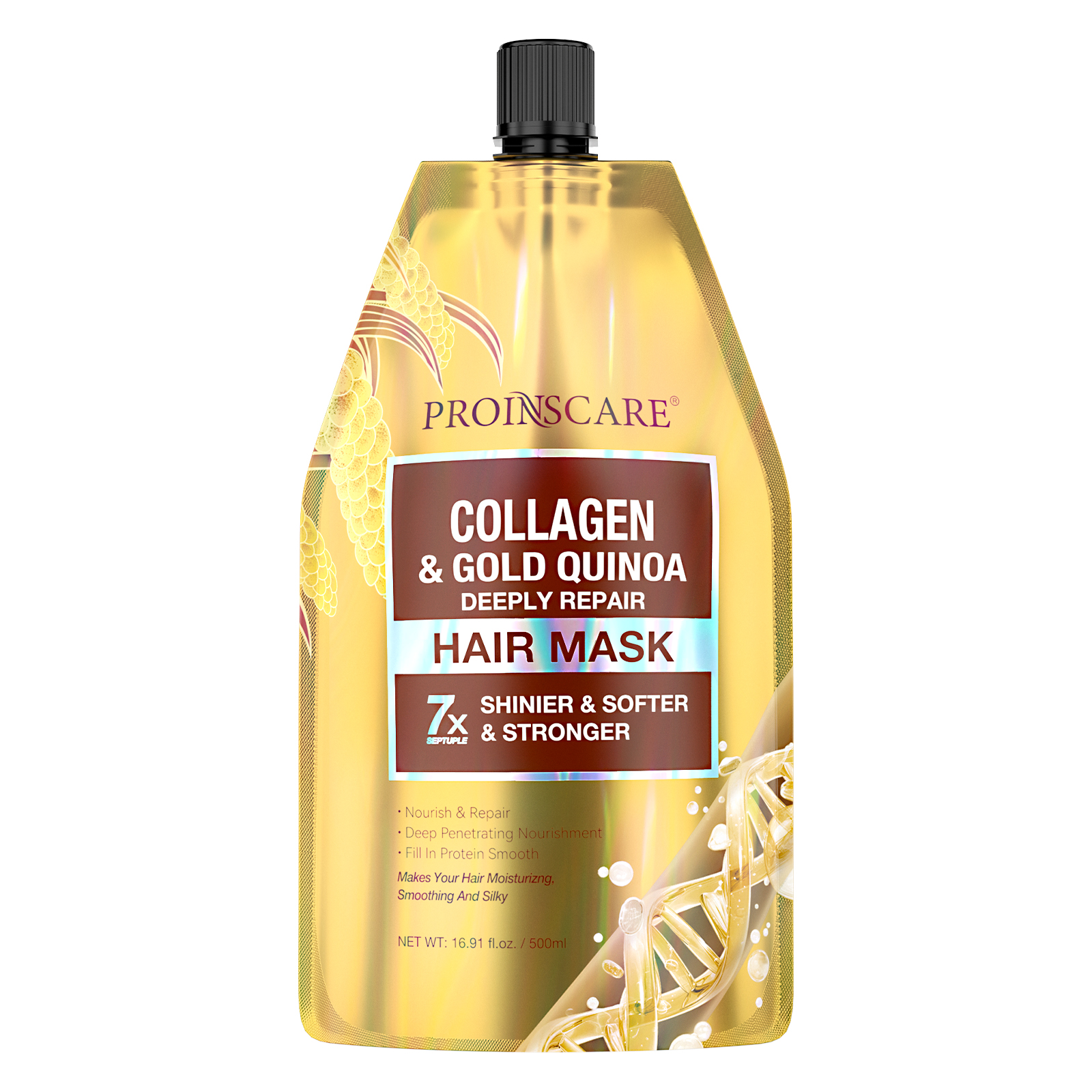 Maschera per Capelli Riparatrice Profonda al Collagene e Quinoa Oro