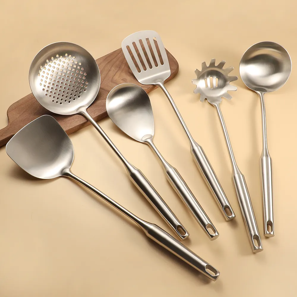 Set peralatan dapur, Spatula sendok sup memasak besi anti karat Matte 6 buah