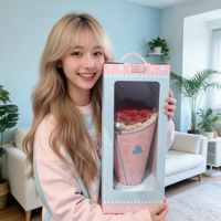 Boîte à fleurs en papier écologique personnalisée avec poignée et fenêtre transparente en PVC pour fleuriste, emballage pour roses