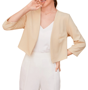 Giacca Elegante <span class=keywords><strong>da</strong></span> Donna Color Albicocca, Senza Colletto, Manica 3/4, Aperta sul Davanti, per Ufficio e Business - Product Image 1