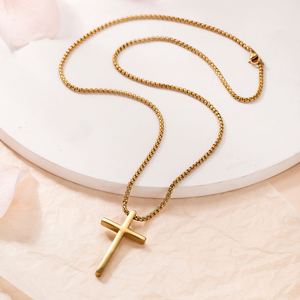 Collier Croix Simple et Tendance en Acier Inoxydable Personnalisable, Plaqué <span class=keywords><strong>Or</strong></span> PVD Argent et Noir, Pendentif Croix - Product Image 2