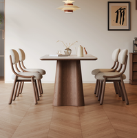 Table à manger rectangulaire en travertin : style vintage, haut de gamme, bois massif, couleur noyer, pour usage domestique