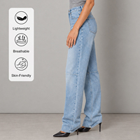Jean baggy taille haute OEM pour femme, coupe droite vintage, longueur intégrale, en denim, avec broderies en relief, respirant et écologique