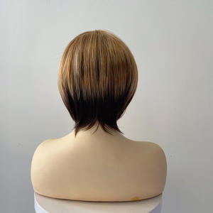 Peluca Corta y Lisa de Marcas Nacionales, Colores Mezclados, Fibra Kanekalon, Línea de Cabello Natural, Encaje Transparente, para Cualquier Forma de Rostro - Product Image 4