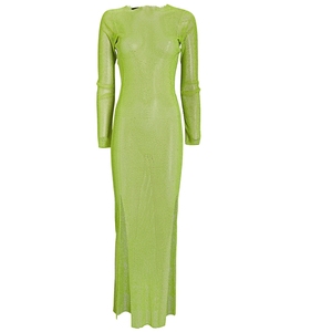Abiti Sexy In rete di diamanti da donna See Through Glittery Club Party Luxury strass arabo Maxi abito trasparente impreziosito In verde - Product Image 2