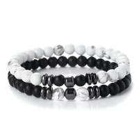 Bracelet en fer best-seller transfrontalier avec perles de turquoise blanche, onyx noir, œil de tigre et pierre volcanique - Idéal pour le bureau et la carrière