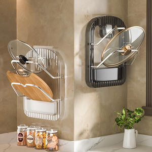 Nouveau support mural sans perçage pour couvercles de casseroles, rectangulaire, en aluminium, pour rangement de cuisine, sans perforation, finition polie - Product Image 5