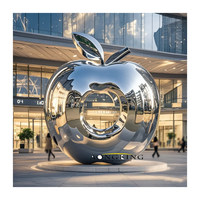 Sculpture abstraite géante en acier inoxydable poli en forme de pomme avec statue de penseur pour la décoration