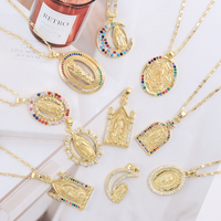 En gros 18k Plaqué Or Vierge Marie Diamant Médaille Charme Bijoux Religieux Chapelet Connecteur Making Kit Fournitures Laiton Principal