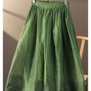 Media falda de paraguas verde retro elegante francés para damas de cintura alta estilo esponjoso Delgado aspecto informal - Product Image 2