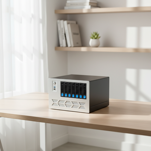 Máy chủ lưu trữ NAS8 Mid Tower Mini-ITX với khe cắm card PCIe chiều cao đầy đủ, bo mạch chủ MATX và khung máy có thể thay nóng - Có sẵn trong kho - Product Image 1