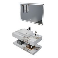 Meubles modernes à double paroi pour salle de bain Armoires supérieures et inférieures en dalle de roche avec table en marbre ardoise et lavabo en céramique
