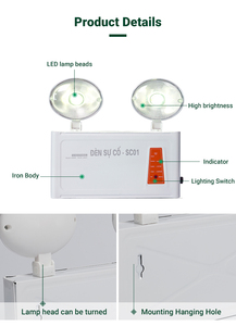 ไฟฉุกเฉินแบบชาร์จไฟได้ติดผนังยี่ห้อ Tuoming Vietnam สำหรับโรงแรมในร่ม ไฟ LED สองหัวแบบชาร์จไฟได้ - Product Image 4