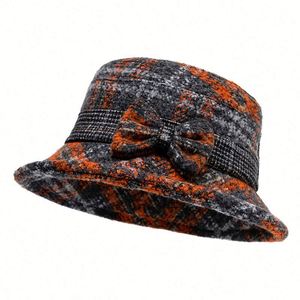 Wholesale Elegant Women Autumn Winter Tweed Fabric Bucket <b>Hat</b> With Bow Design - Product Image 1