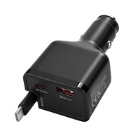 Chargeur de voiture USB-C 80W avec câble Type-C rétractable, charge rapide USB Type C PD, chargeur de voiture 80W pour téléphone portable, adaptateur de chargeur de voiture