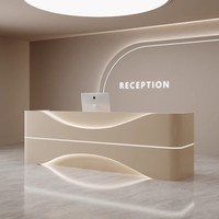 Bureau de réception moderne en bois de luxe avec logo personnalisable pour salon de beauté, hôtel, magasins de vêtements