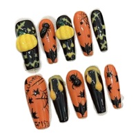 Faux ongles personnalisés pour Halloween, dégradé de rose fantôme, toile d'araignée, conception de faux ongles artificiels, 10 pièces