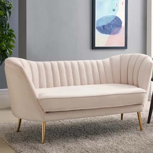 Conception de canal Velours Salon 2 Places Canapé <span class=keywords><strong>Causeuse</strong></span> <span class=keywords><strong>Moderne</strong></span> Jambes En Métal Beige Tissu Canapé Canapé - Product Image 2