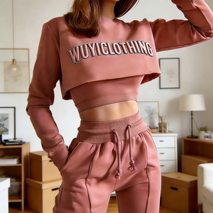 ชุดเซ็ตเสื้อครอปฮู้ดดี้ปักลายสีพื้น 2 ชิ้นสำหรับผู้หญิง พร้อมกางเกงจ็อกเกอร์ ระบายอากาศได้ดี คุณภาพสูง สไตล์ลำลองแนวสตรีทแวร์ - Product Image 2