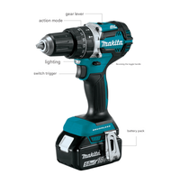 Perceuse à percussion sans fil Makit DHP484 18V LXT Brushless 13 mm, 2 vitesses, pour le perçage du bois, du métal et du béton