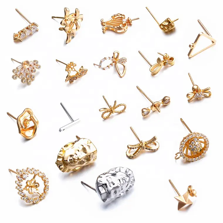 Orecchini a bottone in Zirconia cubica fatti in casa parti orecchini placcati in oro 18 carati tappi per Piercing all'orecchio filo per creazione di gioielli