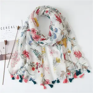 Fiona Custom Newest Summer Thin Ladies Bohemian Printed Scarf Hijabs Tassels Shawls Fashion Cotton Linen Scarves