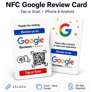 Carte NFC personnalisée avec URL de lien Google Review et code QR encodé, carte à tapoter pour affichage, pour café, salon, restaurant, hôtel, carte de visite professionnelle - Product Image 1