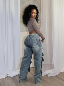 Jeans da Donna Autunnali, Pantaloni Dritti in Denim, Stile Hipster con Bottoni, <span class=keywords><strong>Taglie</strong></span> <span class=keywords><strong>Forti</strong></span>, Moda Femminile - Product Image 5