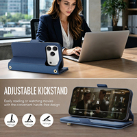 Dompet Ponsel Selempang dengan Resleting untuk iPhone 17 16 15 14 13 12 Pro Max, Penutup Lipat Anti RFID dengan Cermin, Tali & Penyangga