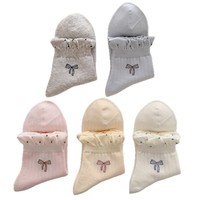 Kaus Kaki Jacquard Vintage Motif Pita untuk Wanita, Kaus Kaki Hangat Musim Gugur Musim Dingin, Gaya Mori Girl Jepang yang Manis, Rajutan Bunga