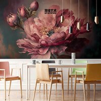 Bunga Barok Warna-warna Kaya dan Pekat Wallpaper Mural Kustom Bunga Peony untuk Ruang Tamu Dinding Latar Belakang TV Dekorasi Rumah
