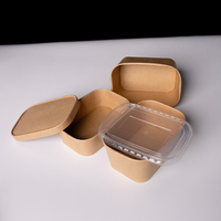 Boîte alimentaire rectangulaire jetable en papier kraft avec couvercle transparent, personnalisable avec logo OEM, vente en gros, boîte biodégradable
