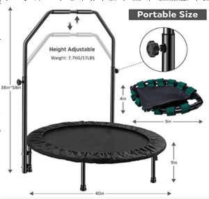 Mini trampolines pliables robustes avec cadre en acier épais, base à 6 pieds en mousse PVC, filet de protection et poignée, équipement de fitness pour le saut - Product Image 4