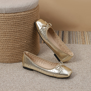 Ballerines plates Xuanhui grande taille 43 44, à bout carré, ajourées, respirantes, <span class=keywords><strong>marron</strong></span>, avec nœud, chaussures décontractées - Product Image 3