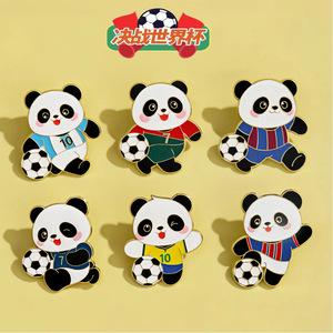 Lindos pines de esmalte de panda futbolista con balones de fútbol en uniformes deportivos coloridos para regalos y coleccionables - Product Image 6