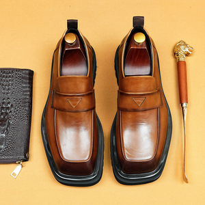 Mocasines de Cuero Genuino para Hombre, Punta Cuadrada, Sin Cordones, Suela de Goma Acolchada, Zapatos Casuales de Negocios - Product Image 2