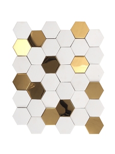 Piastrelle a Mosaico Esagonali 3D in Ceramica, Decorazione Murale in Acciaio Inox Dorato e Chips di Legno, Rivestimento Murale Moderno in <span class=keywords><strong>Marmo</strong></span> con Mosaico in Acciaio - Product Image 5