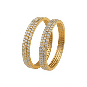 Luxury Imitation Rhodium Plated Brass Cubic Zirconia Classic Ball Shape 3 Row Micro Pave CZ Stone Bridal Kada <b>Bangle</b> <b>Bracelet</b> - Product Image 4