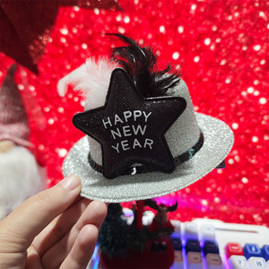 Mini chapeau du Nouvel An avec étoile et plumes, couleur or et argent, accessoire de cheveux unisexe, coiffe pour fête et célébration - Product Image 3