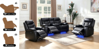 Ensemble de canapés inclinables de cinéma électrique avec massage, en cuir véritable, design moderne, chargeur sans fil, lumières LED pour usage en centre commercial et hôtel