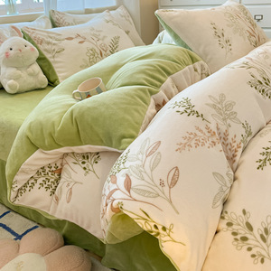 Dexinhong Winter Milk Fleece <b>Bedding</b> <b>Set</b> Double-Sided Coral Fleece Thickened Duvet Cover And Sheet <b>Set</b> Modern Minimalist Style - Product Image 1